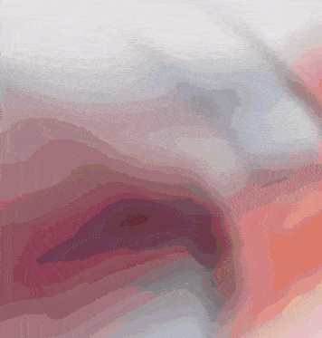 a painting of a person 's face shows a swirl of colors