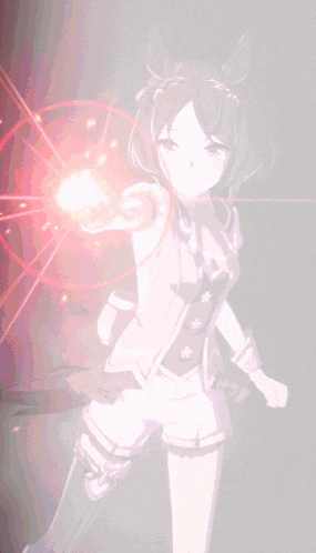 a girl with a horse head is holding a red object