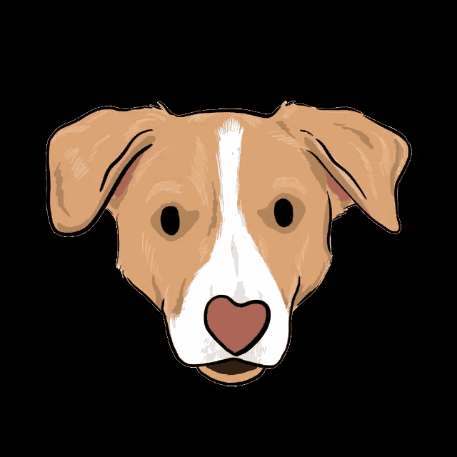 a drawing of a brown and white dog with a heart shaped nose