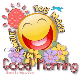 a smiley face is surrounded by flowers and the words " you make my smile "