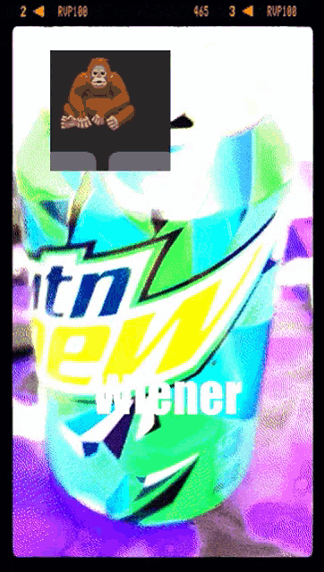 a picture of a mountain dew advertisement with a monkey in the background