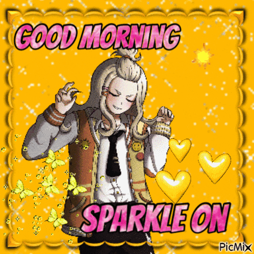 a good morning sparkle on greeting card with a girl