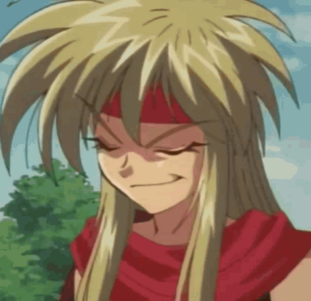 a cartoon character with blonde hair and a red scarf around her head
