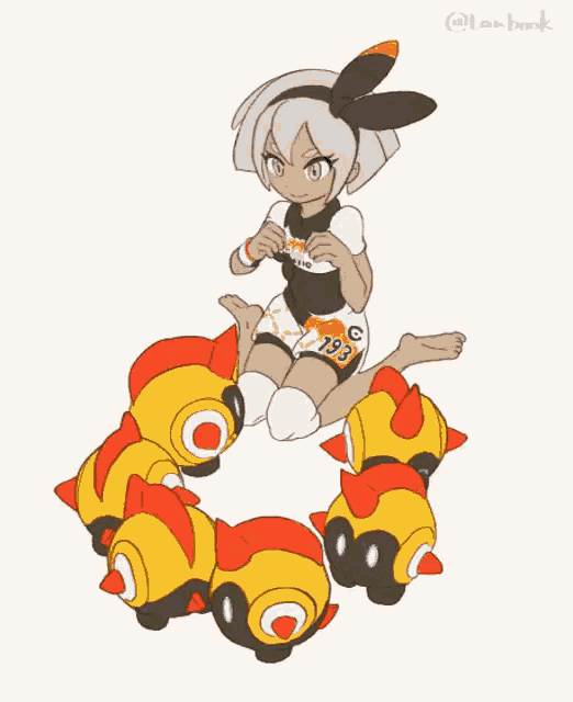 a drawing of a girl sitting on a circle of yellow pokemon .