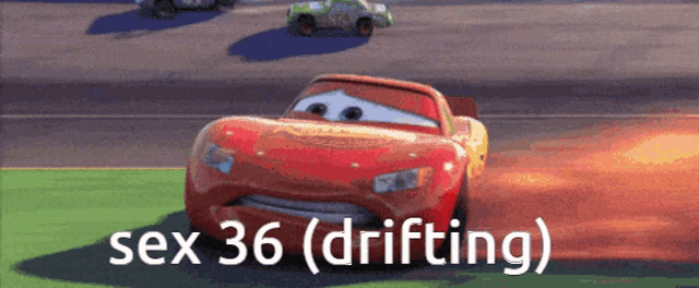 lightning mcqueen from cars is drifting on a track