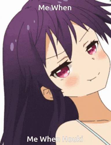 a picture of a girl with the words me when me when houki on it