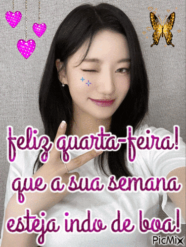 a picture of a girl with the words feliz quarta feira on it