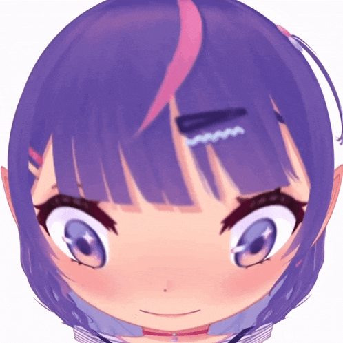 a cartoon girl with purple hair and blue eyes