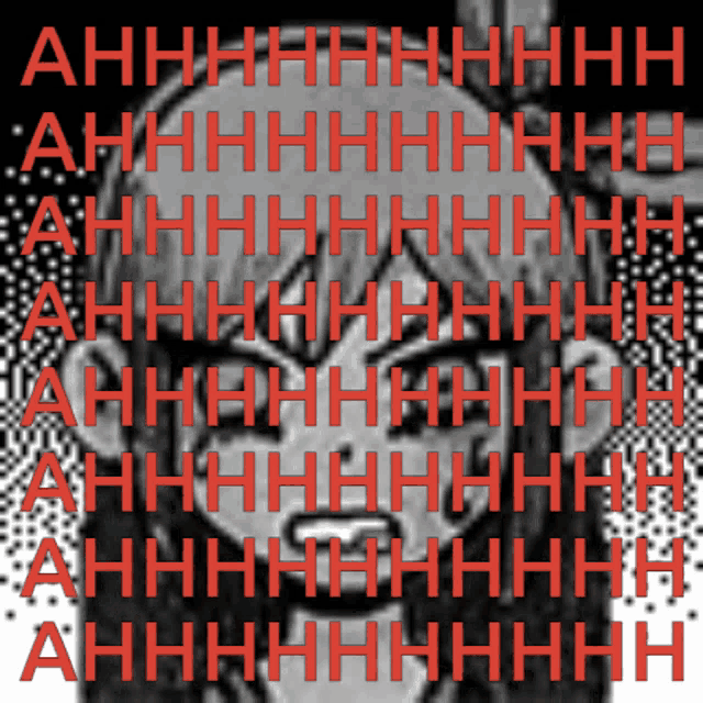 a black and white image of a girl with red letters that say ahhh