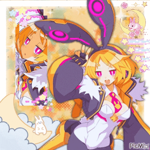 a picture of a girl with bunny ears and the words picmix on the bottom right corner