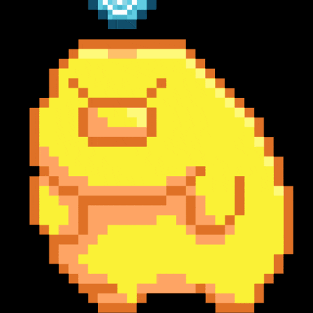 a pixel art of a yellow object with a blue circle on it