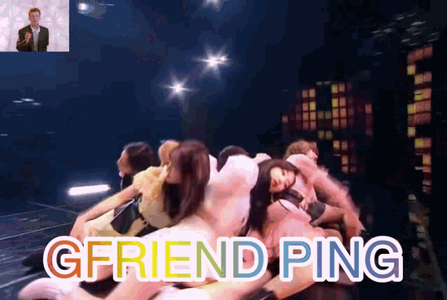 gfriend ping is written on the bottom of a picture of a group of women