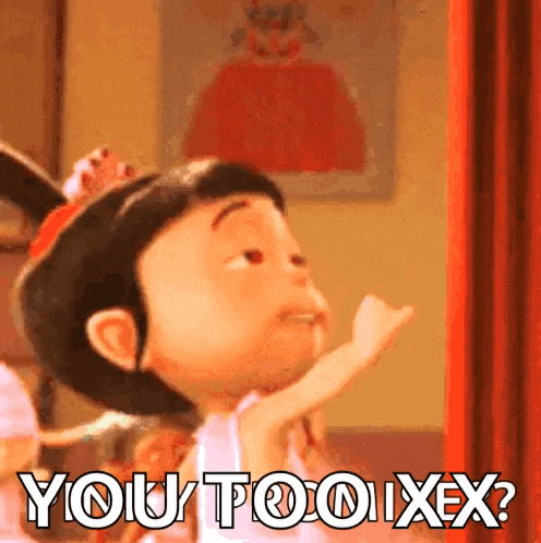 a cartoon girl with a crown on her head is saying you tooixex