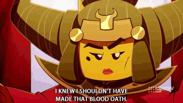 a cartoon character with horns says i knew i shouldn 't have made that blood oath