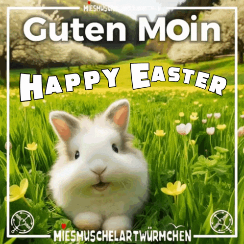 a picture of a bunny rabbit with the words guten moin happy easter