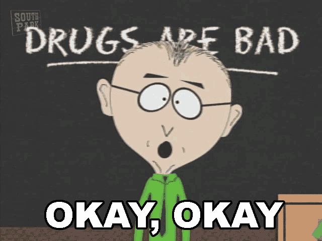 a cartoon character from south park says " okay okay "