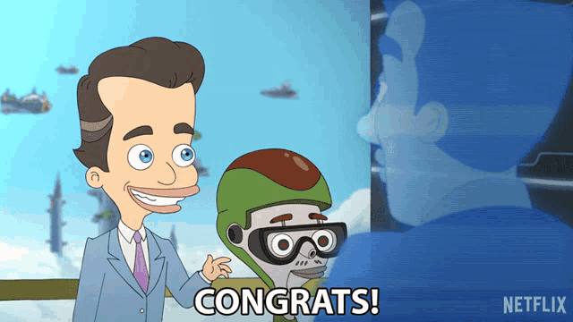 a cartoon of a man congratulating another man