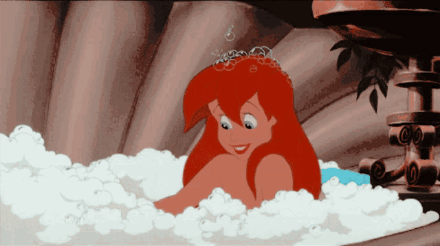 a cartoon character is taking a bath in a bathtub