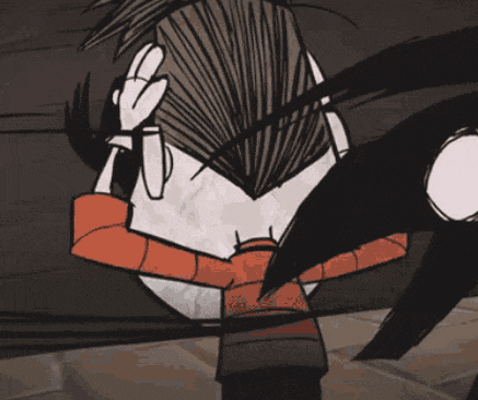 a cartoon drawing of a person holding their head