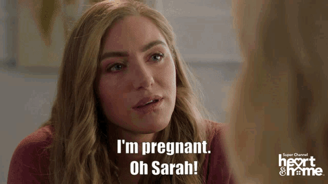 a woman says i 'm pregnant oh sarah in a super channel heart & home advertisement