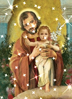 a painting of a man holding a child with stars flying around them