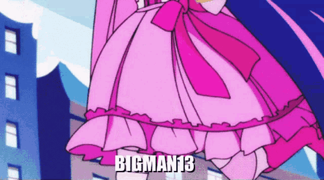 a cartoon of a girl in a pink dress with bigman13 written in the corner