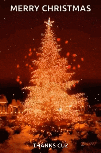 a christmas tree with a star on top and the words merry christmas thanks cuz on the bottom