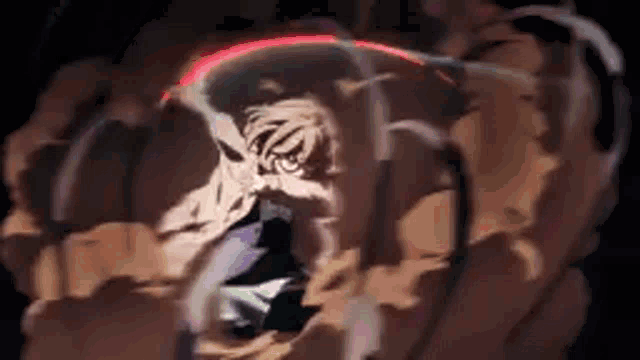 a man is standing in a dark room with a red light coming out of his head .