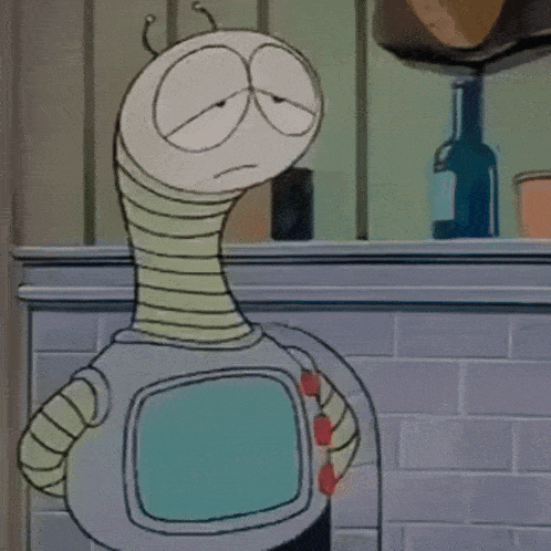 a cartoon character with a long neck is holding a cup and smiling