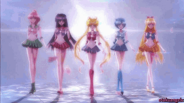 a group of anime girls standing next to each other with a watermark that says otakuangalk