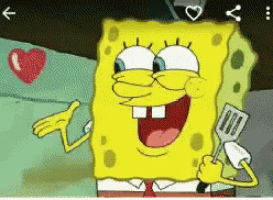 a cartoon of spongebob holding a spatula