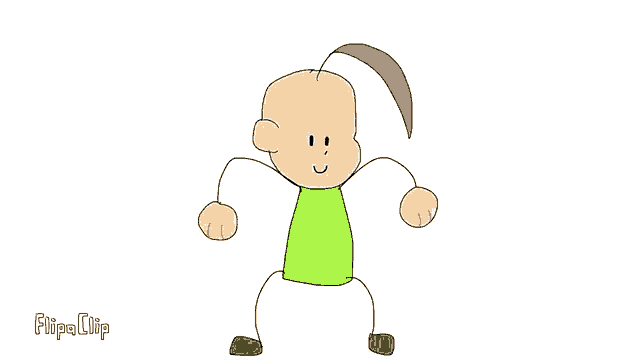 a cartoon of a boy with a green shirt and brown pants
