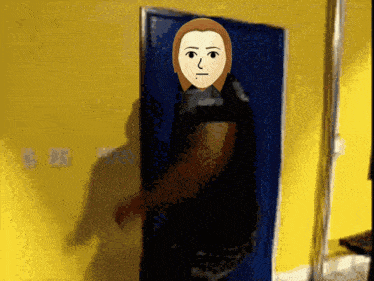 a blue door with a cartoon face on it
