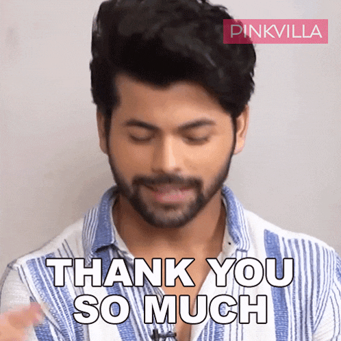 a man in a blue and white striped shirt says thank you so much