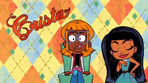 a cartoon drawing of two girls with the word cristas on the bottom right
