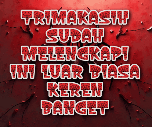 a red background with the words trimakasih sudah melengkapi ini luar biasa keren banget