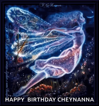 a birthday card with a fairy flying in the night sky
