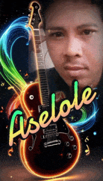 a picture of a man and a guitar with the name aselole on it