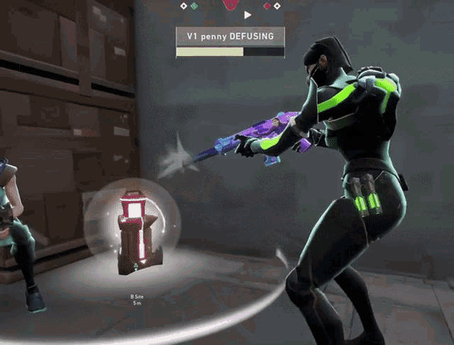 a video game screen shows a penny defending