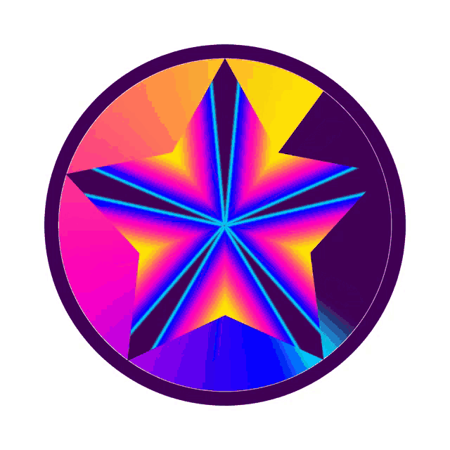 a colorful star is in a circle with a purple border