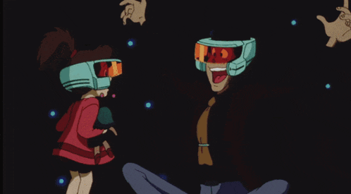 a man in a blue helmet is holding a woman in a pink dress