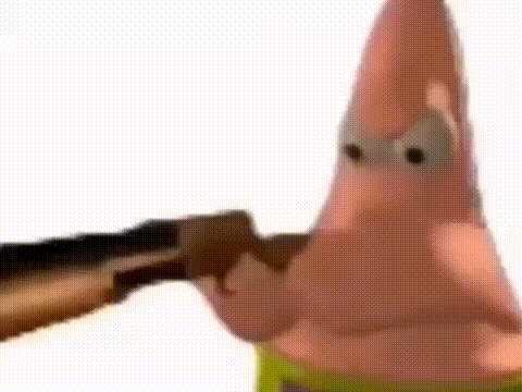 a close up of patrick star from spongebob squarepants holding a sword .