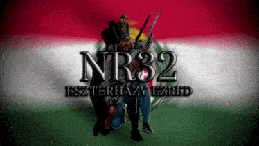 a man holding a rifle with nr32 written on it