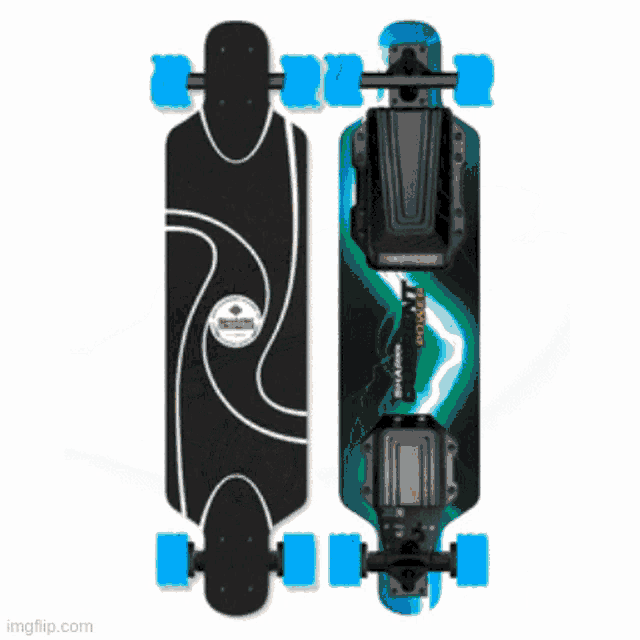 a wooden skateboard with flowers on it is shown from the front and back