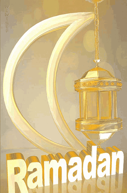 a picture of a crescent moon and a lantern says ramadan