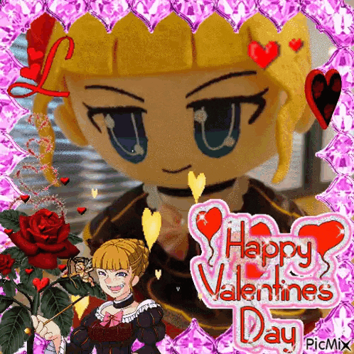 a picture of a girl with hearts and the words happy valentine 's day on it