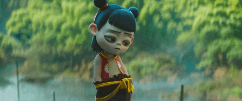 a cartoon character with a sad look on his face is tied up by a rope .