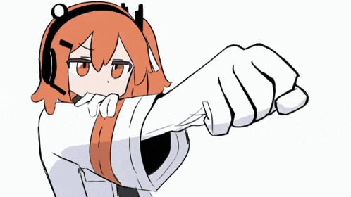 a cartoon drawing of a girl with red hair and a white background