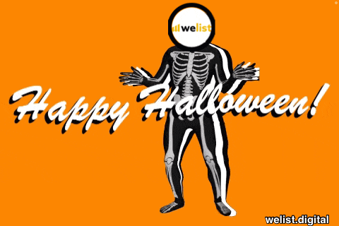 a skeleton with the words happy halloween written on it