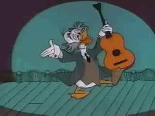 a cartoon of a duck holding a guitar